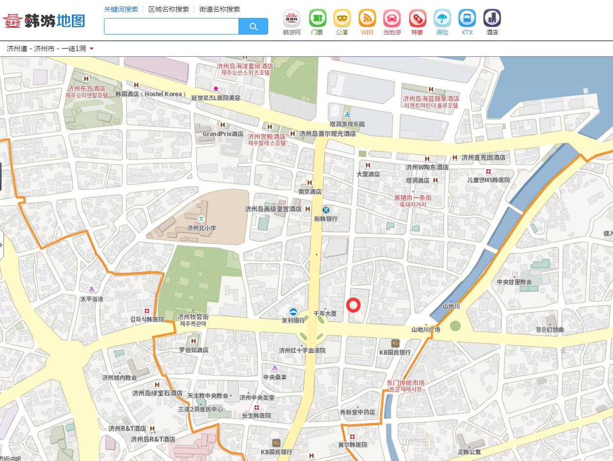 韩游网实景地图显示店面如下